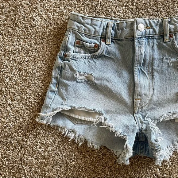 ZARA The High Waist Jean Micro Mini Shorts Womens 2 Light Wash Distressed Cutoff - Picture 3 of 16